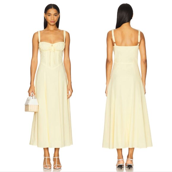 NEW SNDYS Alessia Drop Waist Midi Dress in Lemon Light Yellow Cotton Small S - Picture 1 of 2